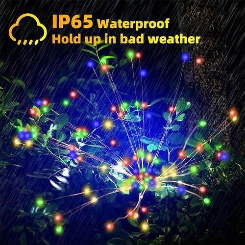 1/2/4Pcs Solar LED Firework Fairy Light Outdoor Garden Decor
