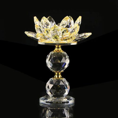 7 colors Crystal Glass Lotus Flower Metal Candle Holders Fen