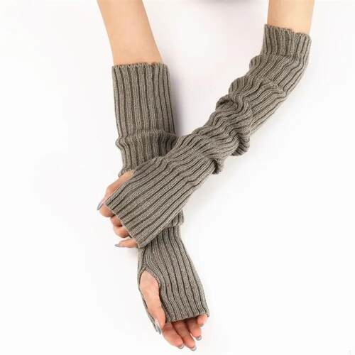 Women Knitted Arm Warmers Long Fingerless Gloves Winter Goth