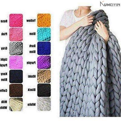-handmade chunky knit blanket wool bulky knitted throw gift-