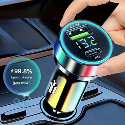 Car Charger Fast Charging 240W  2 USB Port Adapter with Digi