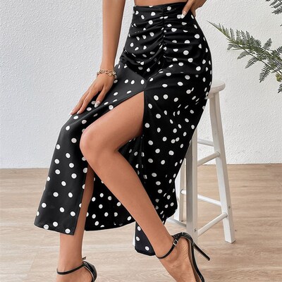 Black Polka Dot Long Skirt Women Skirts Ladies 2023 Summer B
