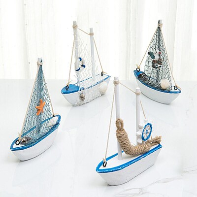 14CM Sailing Crafts Ornaments Mediterranean Style Wooden