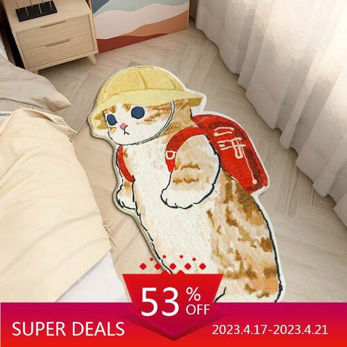 INS Cartoon Cat Carpet Rug Plush Shaggy Fluffy Irregular Bed