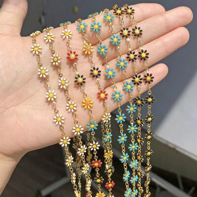 50cm Metal Copper Drop Oil Chains Daisy Flower Charms Neckla