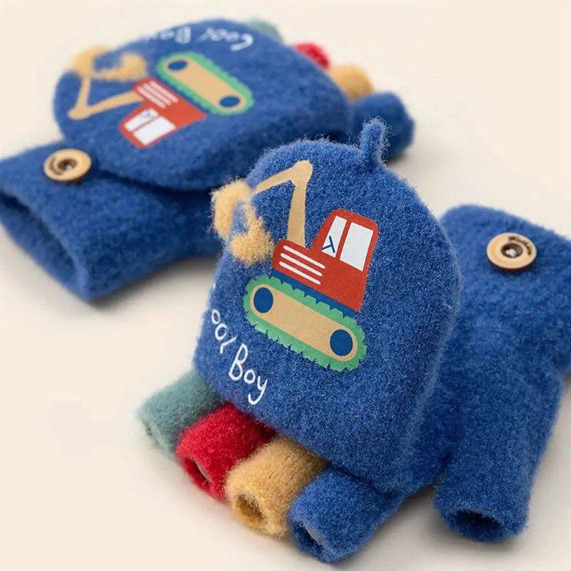 Fashion Autumn Winter Warm Gloves Cute Cartoon Exposed Finge