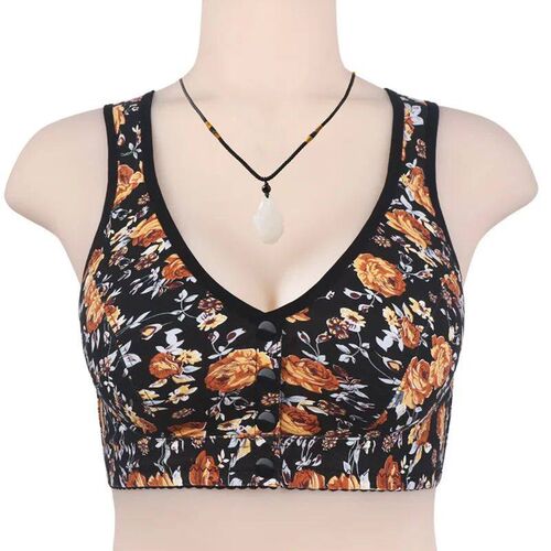 Gobetter Floral Printed Front Button Underwear Bra for Women