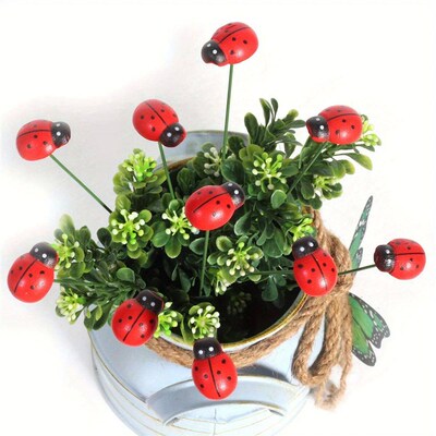 Wooden Ladybug Decorative Garden Stakes Garden Decoration Ou