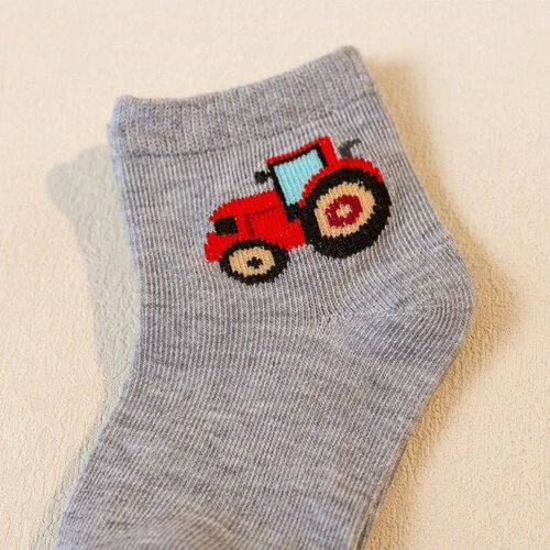 6 pairs of cartoon tractor-pattern boys socks, breathable a