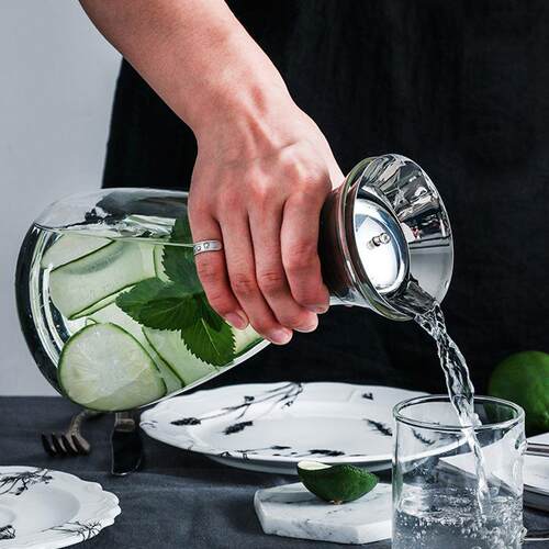 Large Capacity Kettle Drip-Free Glass Pitcher with Lid High