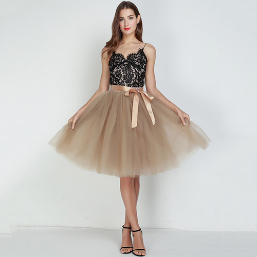 Summer Style 6 Layers Knee Length Tutu Tulle Skirt High Elas