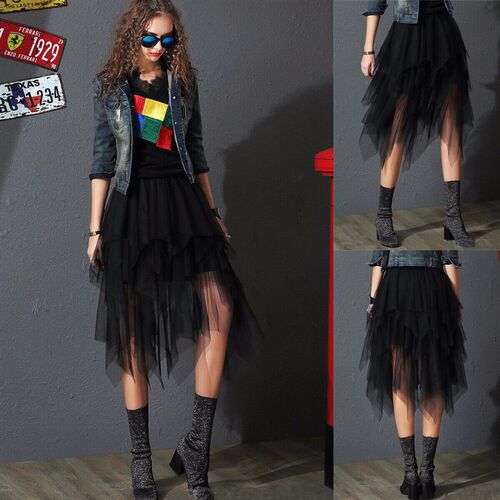 Irregular Tulle Skirt Women Summer High Waist Skirt Up Party