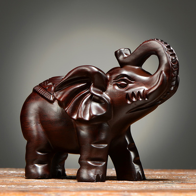 黑檀木雕大象摆件一对象实木头小象客厅玄关家居装饰红木质工艺品