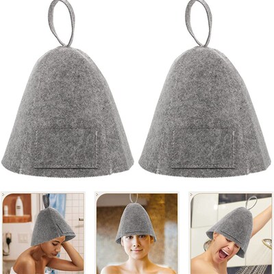 Felt shower cap Sauna steam bath cap Simple gray absorbent c