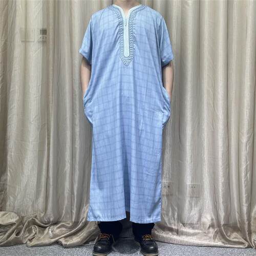 Morocco Short Sleeves Thobe Kaftan For Men Clothing Shirt