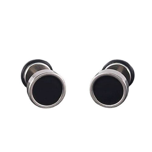 Mens Earings Titanium Steel Round Black Oil Drip Stud Earri