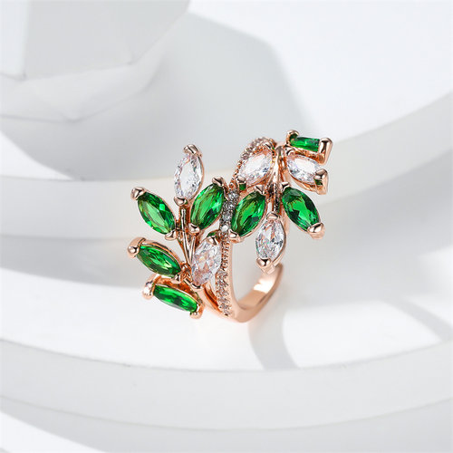 Marquise Cut Royal Blue Green Purple Pink Zircon Leaf Rings