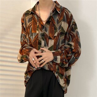 Antique Vintage Long sleeve Shirt for Men Streetwear Korea S