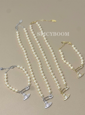 高品质经典款土星别针珍珠项链女