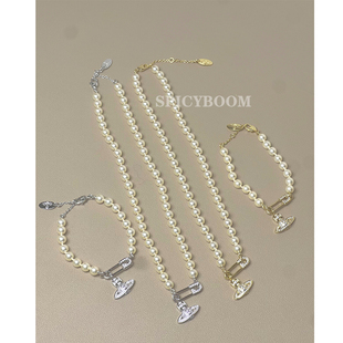 W3Studio高品质土星经典款别针珍珠项链镶钻吊坠链条手链百搭气质