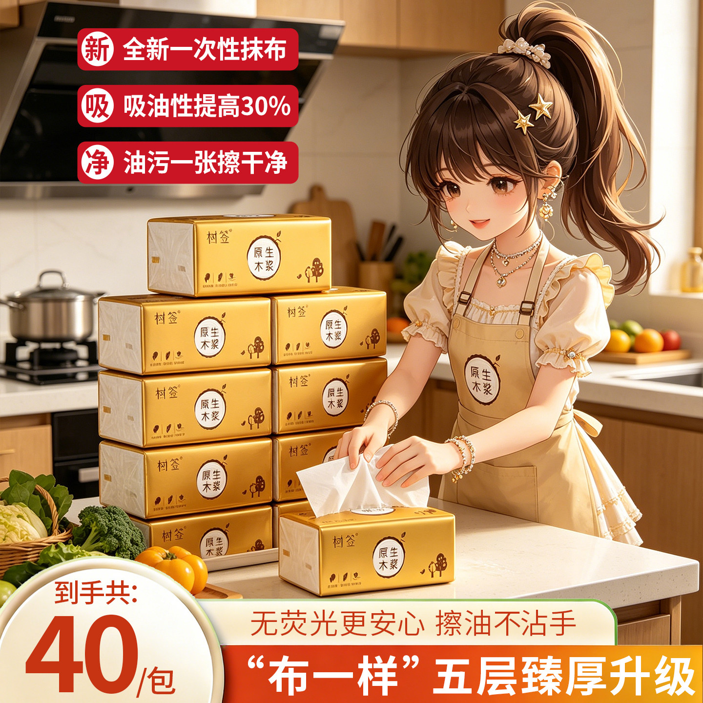 【五层臻厚】“布一样”厨房油污一擦干净湿水强韧无荧光可当抹布