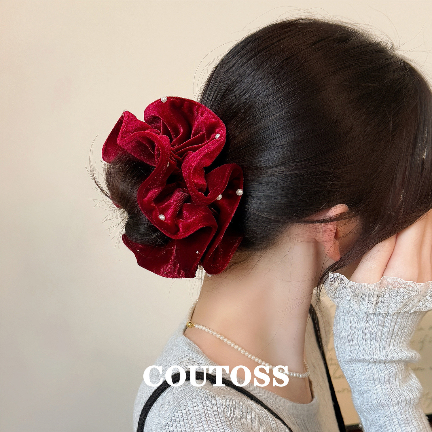 法式优雅丝绒珍珠大肠发圈女新款高级感洋气时尚发绳皮筋头绳发饰,饰品/流行首饰/时尚饰品新,发饰,淘宝优惠券,粉丝福利购,淘宝优惠卷