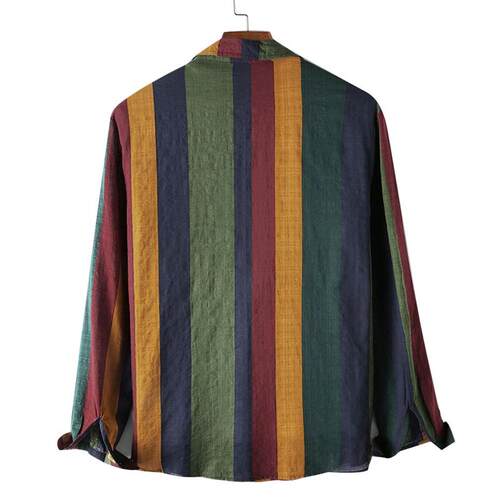 2021 Vintage Stripe Shirt Men Long Sleeve Blouse