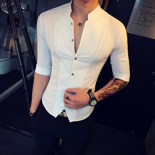 Mens Stand-up Collar Shirt 2021 Summer New Mens Fashion Sl