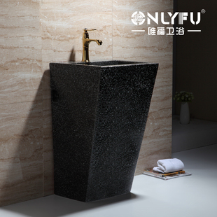 洗手台盆落地式 阳台立柱盆黑色个性 洗脸盆方形 D951大尺寸柱盆