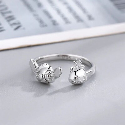 Anime Lilo & Stitch Ring  Silver Cartoon Stitch Mickey Adjus