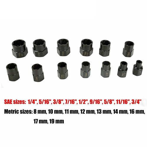 13Pcs Twist Socket Set Damaged Lug Nut Lock Remover Extracto