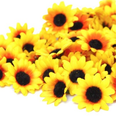 100pcs Lifelike Artificial Plastic Yellow Sunflower Heads Ho