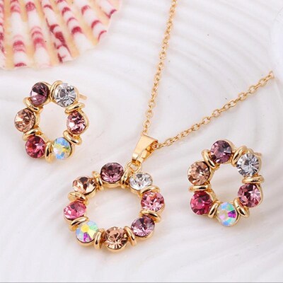 Luxury Designer Colorful Crystal Rhinestone Necklace Earring