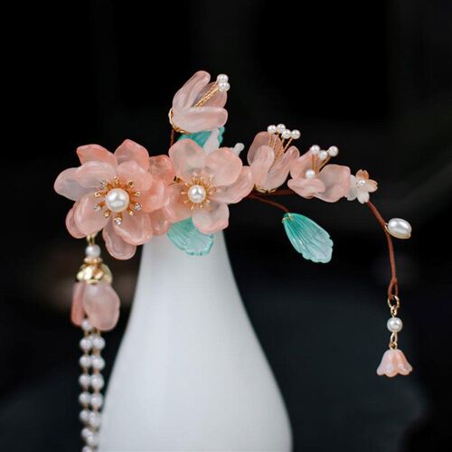 Fairy Hair Clips Hairpins For Women Pink Flower Tassel Barre