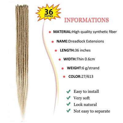 Dansama 24/36Inch Synthetic Dreadlocks Extensions Thin 0.6cm