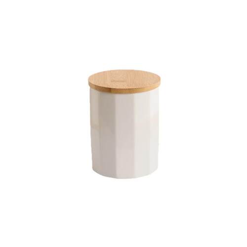 White Striped Ceramic Jar with Airtight Seal Sugar Storage
