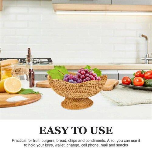 Tabletop Storage Tray Rattan Fruit Plate Candy Dish for