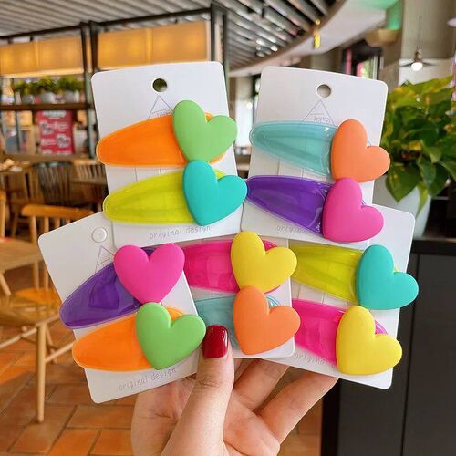 2pc Korean Cute Colorful Heart BB Hairpin Hair Claw Clips Gr