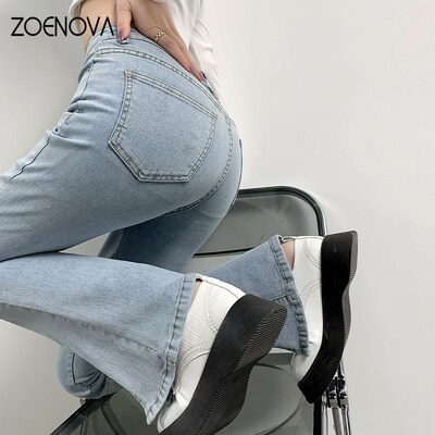 ZOENOVA Flared Jeans Woman High Waist Denim Trousers For Fem
