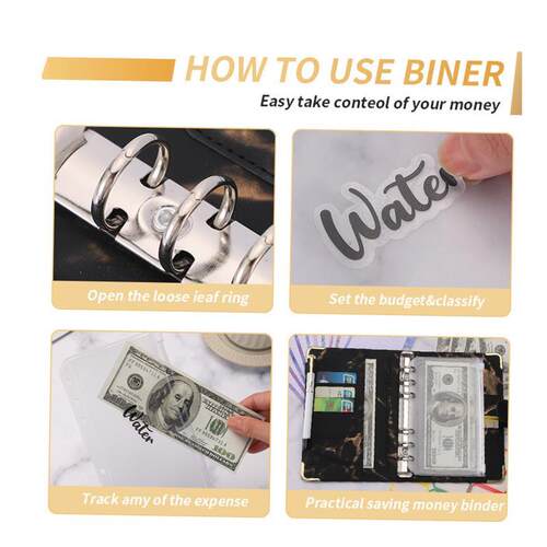 A6 PU Leather Marble Notebook Binder Budget Planner Money Or