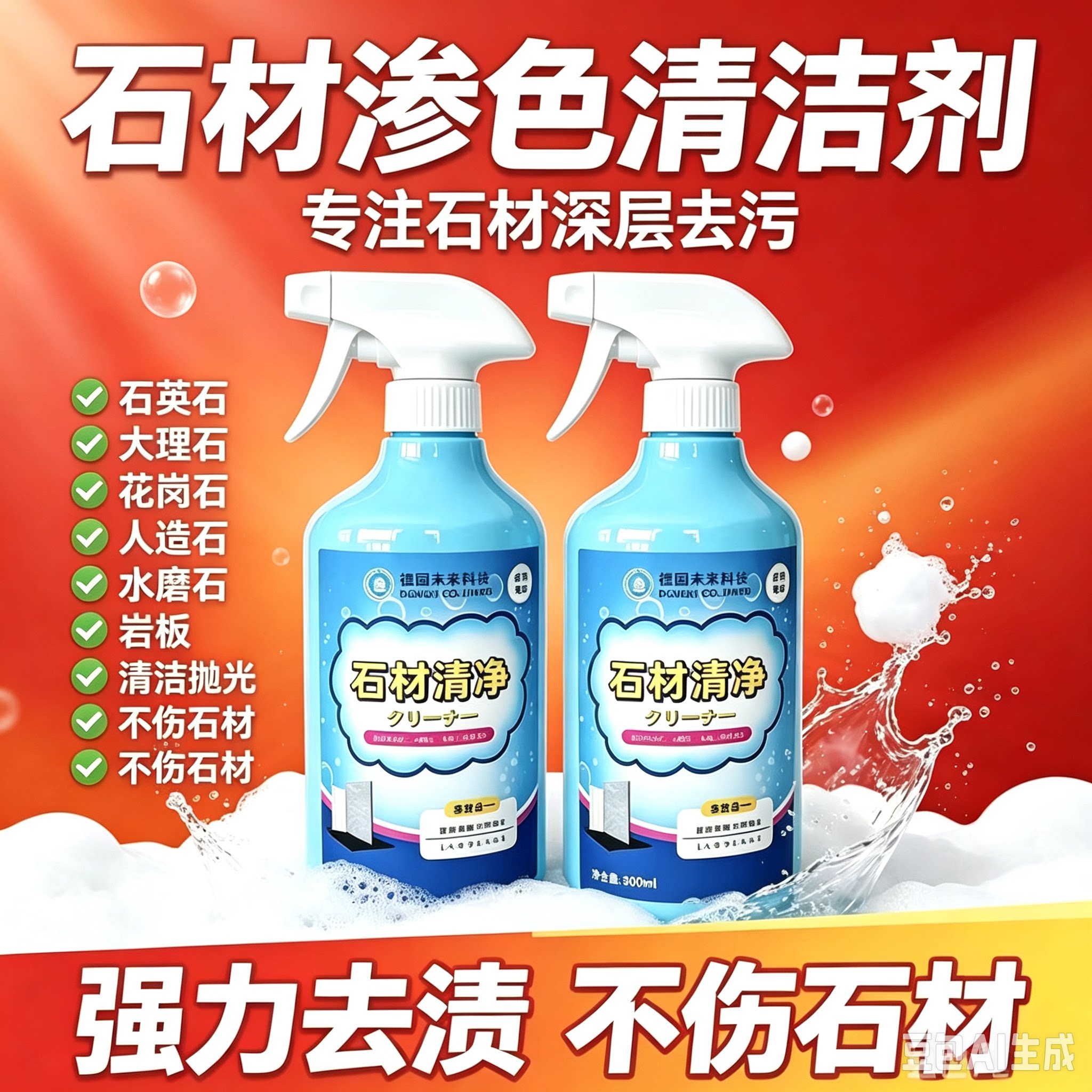 【下单立减50】石材渗色清洁剂厨房台面强力去污大理石抛光TQ
