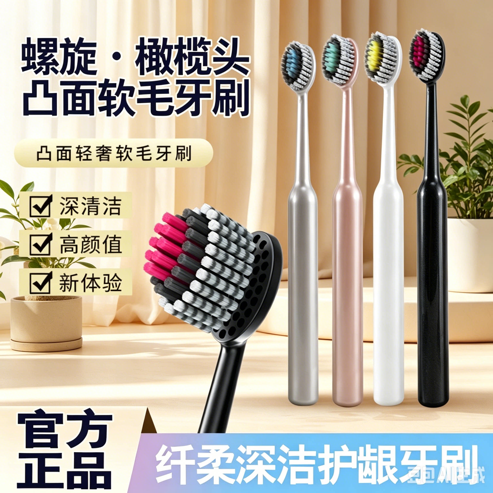 【下单立减50】轻奢山型牙刷螺旋弹力软毛高档护龈成人家用TQ2