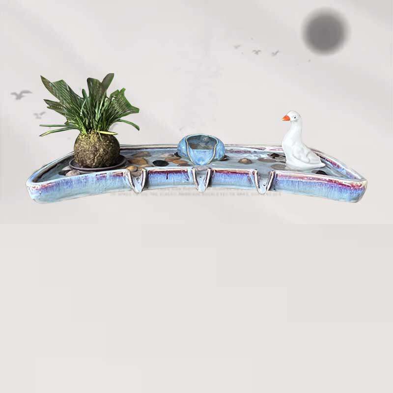 陶瓷圆形流水摆件循环系统鱼缸造景过滤器搭配石槽水池增氧假山装