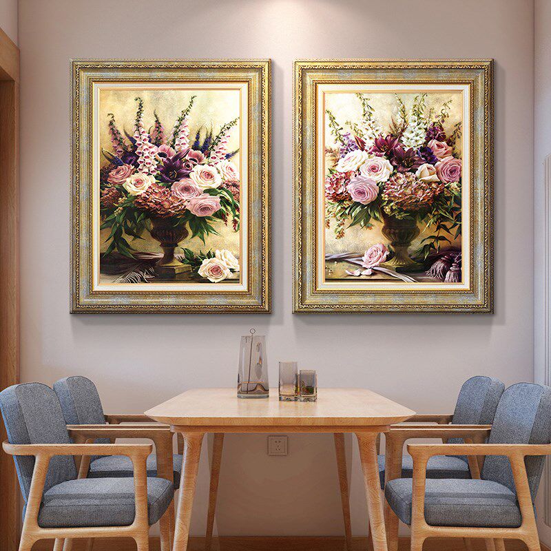 心泊欧式花卉客厅装饰画简欧玄关走廊过道壁挂画有框餐厅竖版两幅