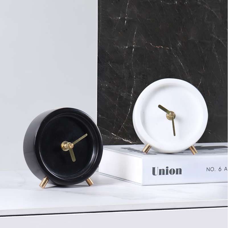 创意家居客厅卧室桌面装饰个性小台钟现代轻奢大理石时钟摆件