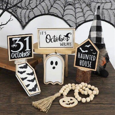 6Pcs Halloween Tiered Tray Decor Bat Coffin Haunted House