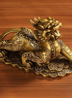 全黄铜貔貅一对家居摆件皮丘办公室客厅店铺装饰品店铺开业