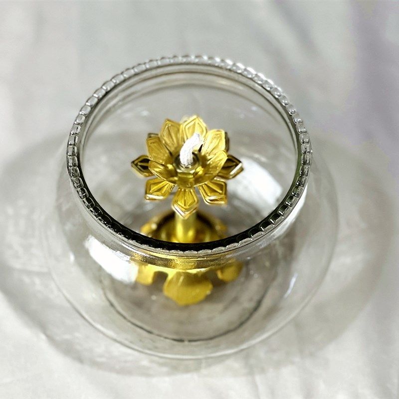 佛堂用品 无字玻璃莲花酥油灯佛前点灯供奉灯座长明蜡烛底座家用