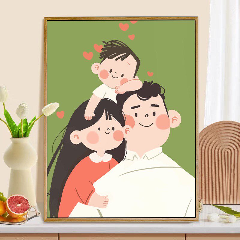 卡通全家福数字油画diy填充画填色手绘丙烯填充幸福一家人画,家居饰品,DIY/数字油画,淘宝优惠券,粉丝福利购,淘宝优惠卷