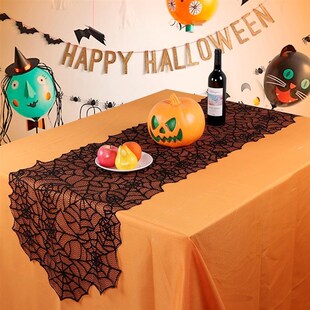Hallowen Spider Tablecloth Black Lace Cobweb Fireplace Cover